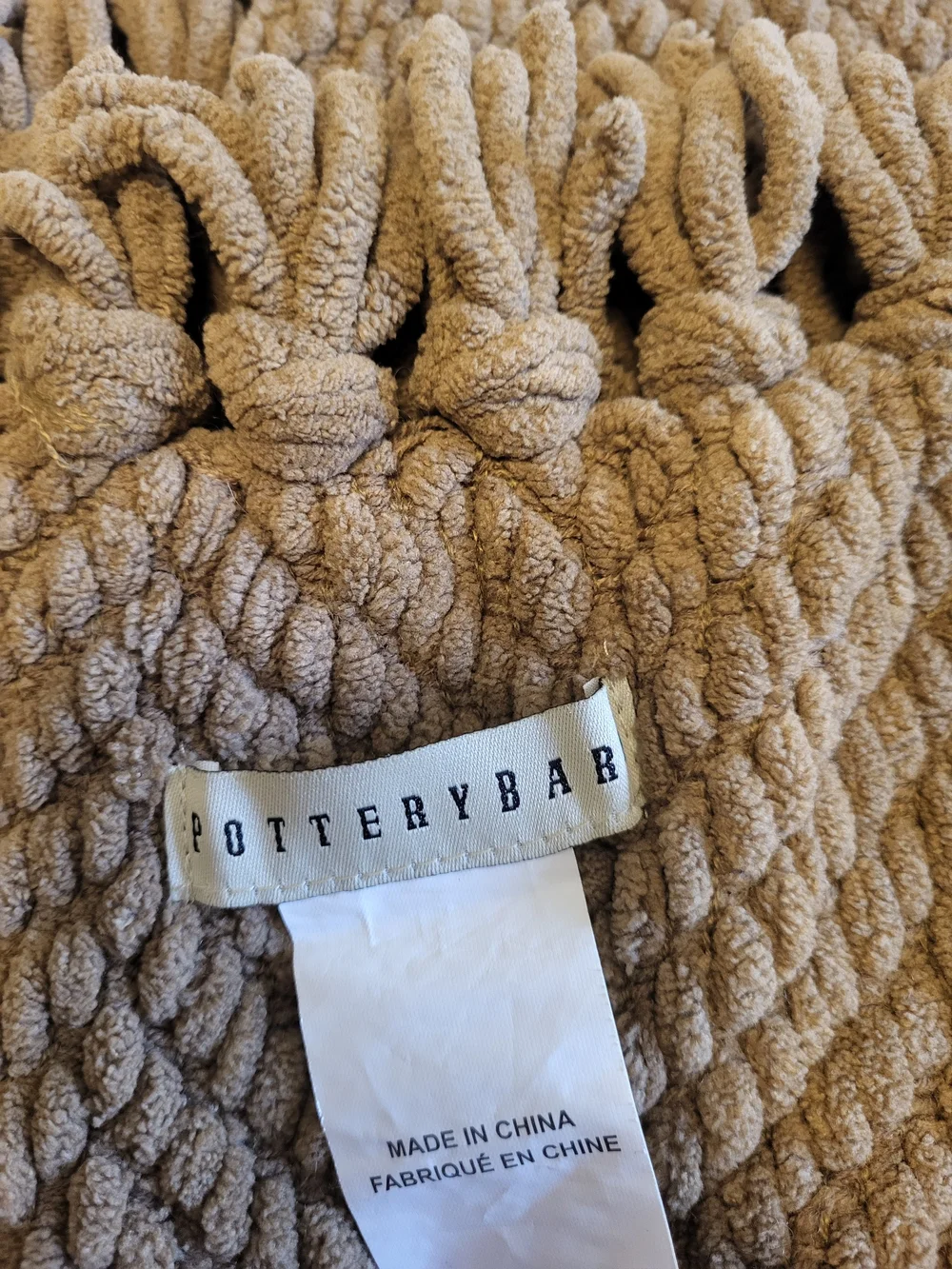 Pottery Barn Textured Fringed Throw Chinelle Weave Blanket 72 X 49 Tan Brown